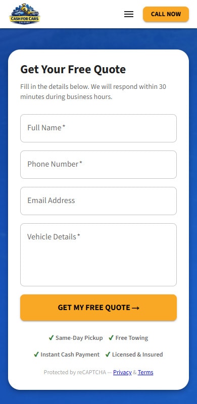 Cash for Cars Calgary - Website & AI Assisted Brand Development gallery image 5 - Web Development & Website Design & Logo & Brand Design project showcasing Next.js and TypeScript development for Cash for Cars Calgary