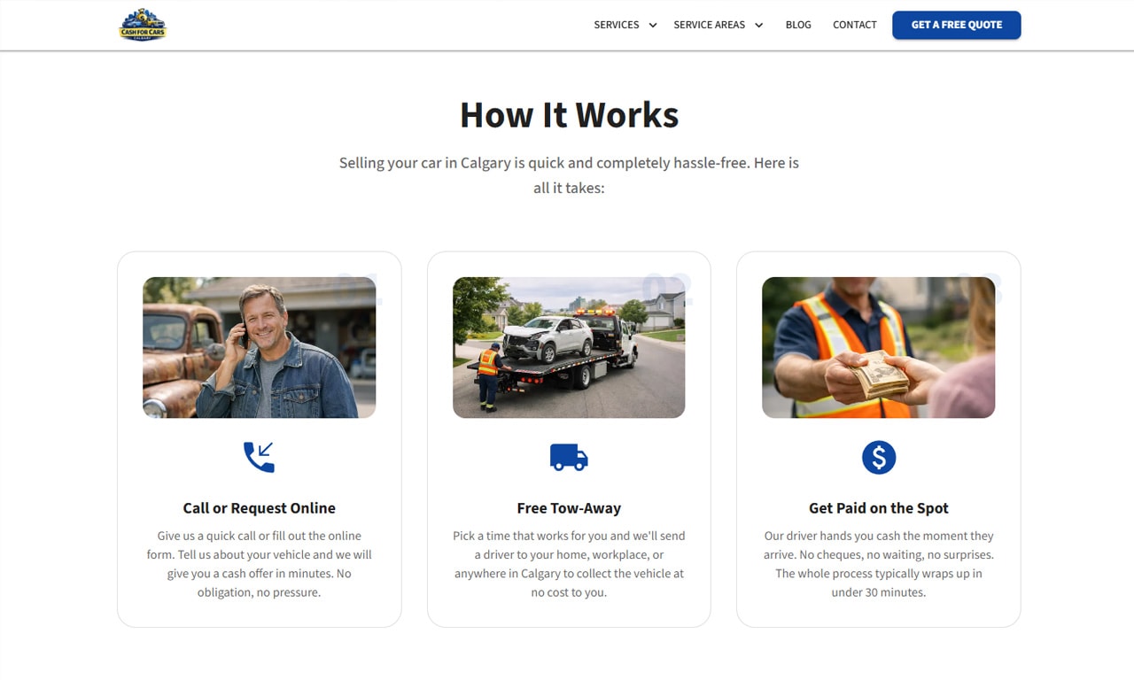 Cash for Cars Calgary - Website & AI Assisted Brand Development gallery image 3 - Web Development & Website Design & Logo & Brand Design project showcasing Next.js and TypeScript development for Cash for Cars Calgary