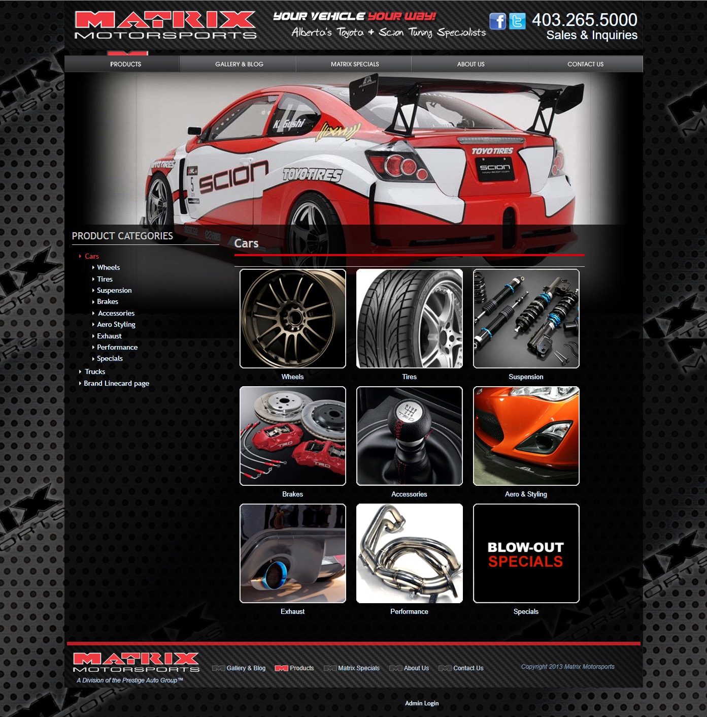 Matrix Motorsports - Toyota & Scion Performance Shop Website hero image - Web Development & Content Management project for Matrix Motorsports / Fuel Creative by Calgary web developer James Allen