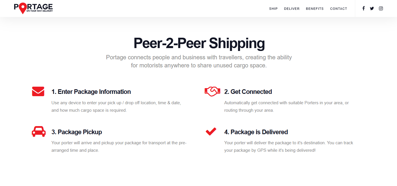 Portage - Peer-to-Peer Delivery Platform gallery image 2 - Web Application project showcasing Vue and JavaScript development for Portage