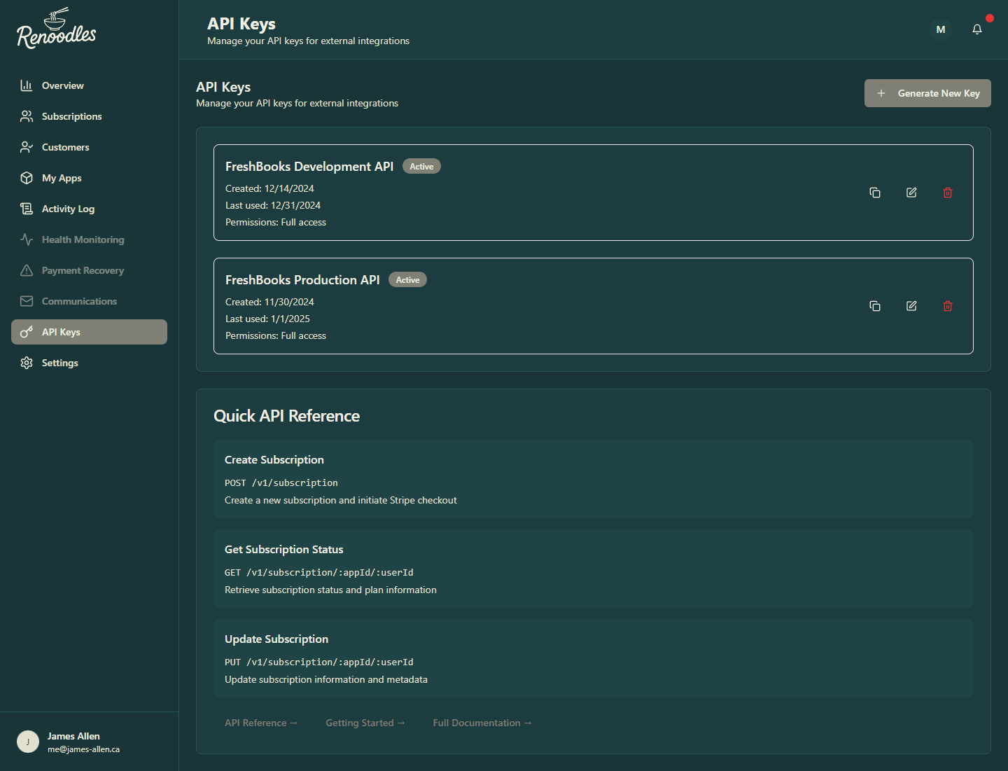 Renoodles - Developer-First Subscription & Feature Flag Platform gallery image 7 - Web Application & Web Design & Web Development & Graphic Design project showcasing React and TypeScript development for Renoodles (Personal Project)