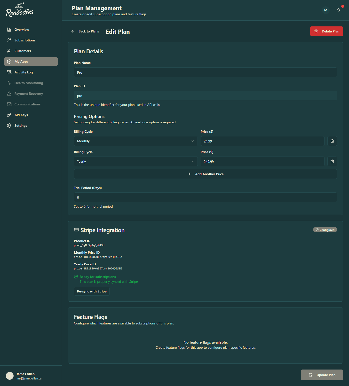 Renoodles - Developer-First Subscription & Feature Flag Platform gallery image 4 - Web Application & Web Design & Web Development & Graphic Design project showcasing React and TypeScript development for Renoodles (Personal Project)