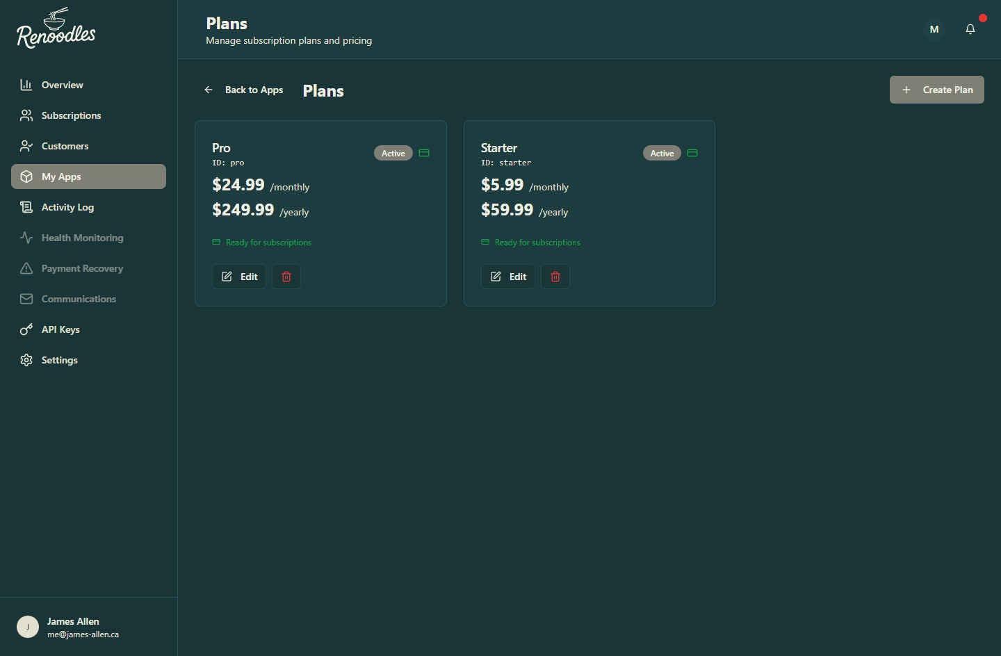 Renoodles - Developer-First Subscription & Feature Flag Platform gallery image 3 - Web Application & Web Design & Web Development & Graphic Design project showcasing React and TypeScript development for Renoodles (Personal Project)