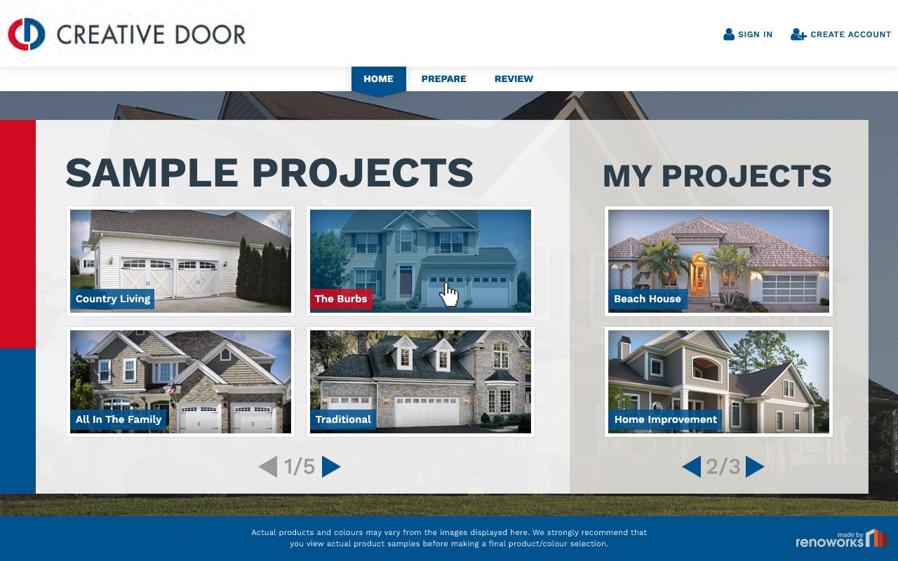 Creative Door - Mobile-Responsive Interface Design gallery image 1 - Web Application & Web Design project showcasing Renoworks Visualizer Platform and JavaScript development for Creative Door