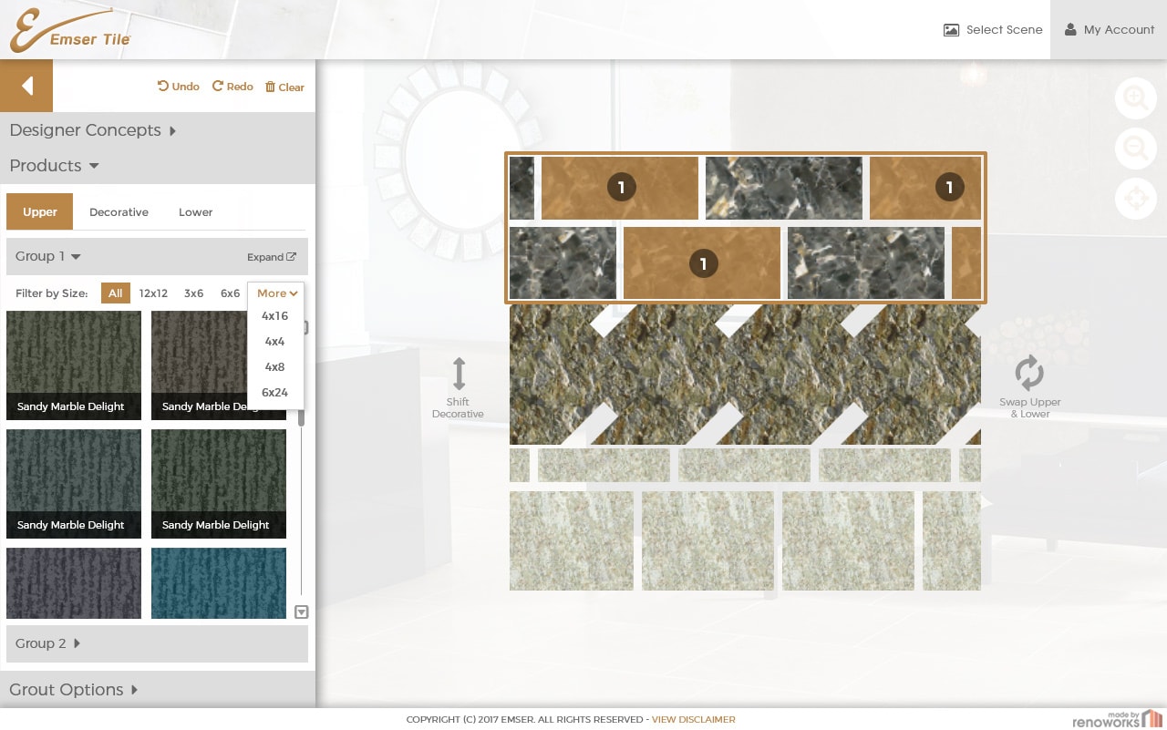 Emser Tile - Advanced Pattern Visualizer gallery image 5 - Web Application & Web Design project showcasing Renoworks Visualizer and JavaScript development for Emser Tile