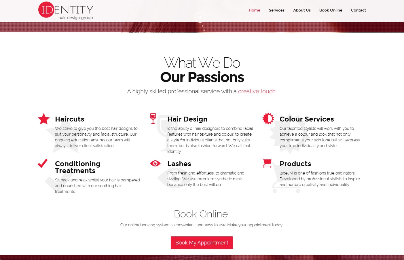 Identity Hair Design - Mobile-Responsive Website gallery image 1 - Web Development & UI/UX Design project showcasing Bootstrap and HTML5 development for Identity Hair Design