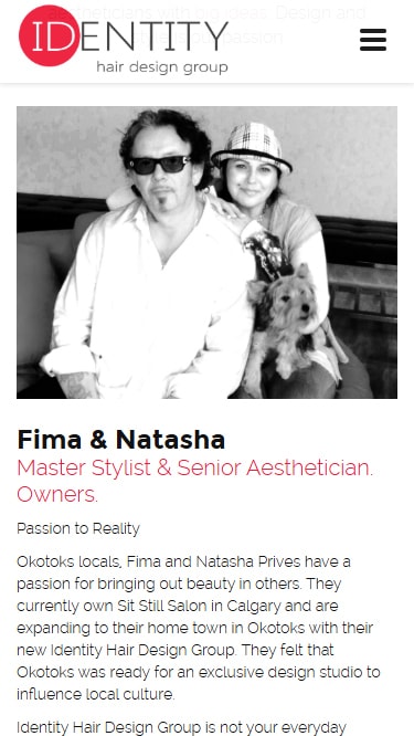 Identity Hair Design - Mobile-Responsive Website gallery image 5 - Web Development & UI/UX Design project showcasing Bootstrap and HTML5 development for Identity Hair Design