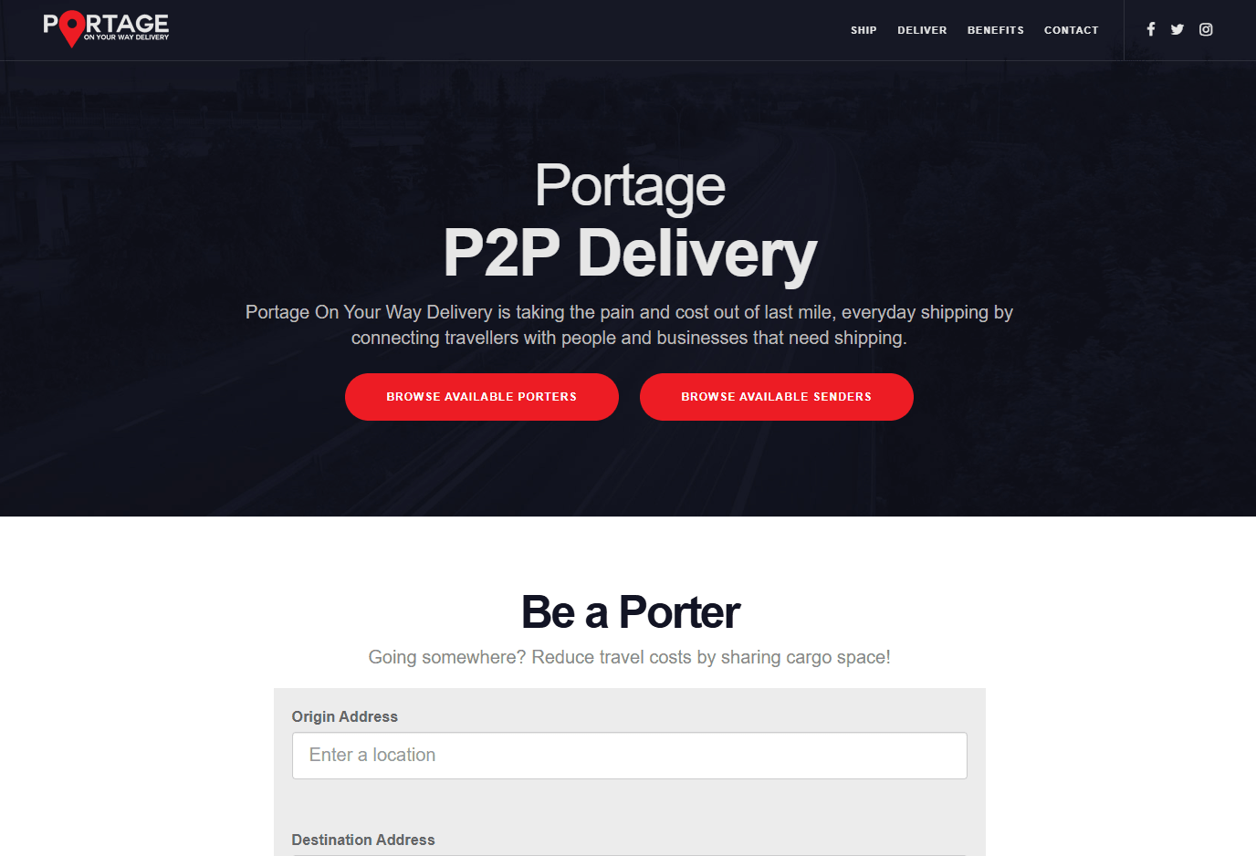 Portage - Peer-to-Peer Delivery Platform - Web Application project by Calgary web developer James Allen showcasing Vue and JavaScript development