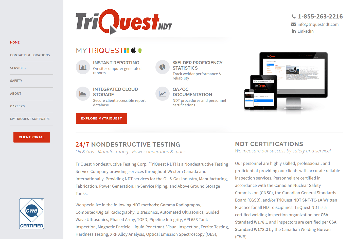 TriQuest NDT - Corporate Website & SEO hero image - Web Development & Web Design project for TriQuest NDT by Calgary web developer James Allen